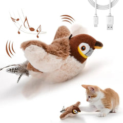 Rechargeable Electronic Flapping Plush Bird Cat Toy with Catnip