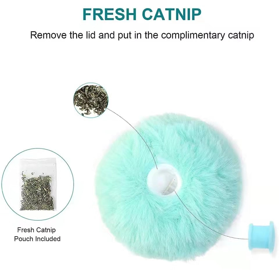 Smart and Interactive Fluffy Toy Catnip Ball, shake up your cat's Playtime.