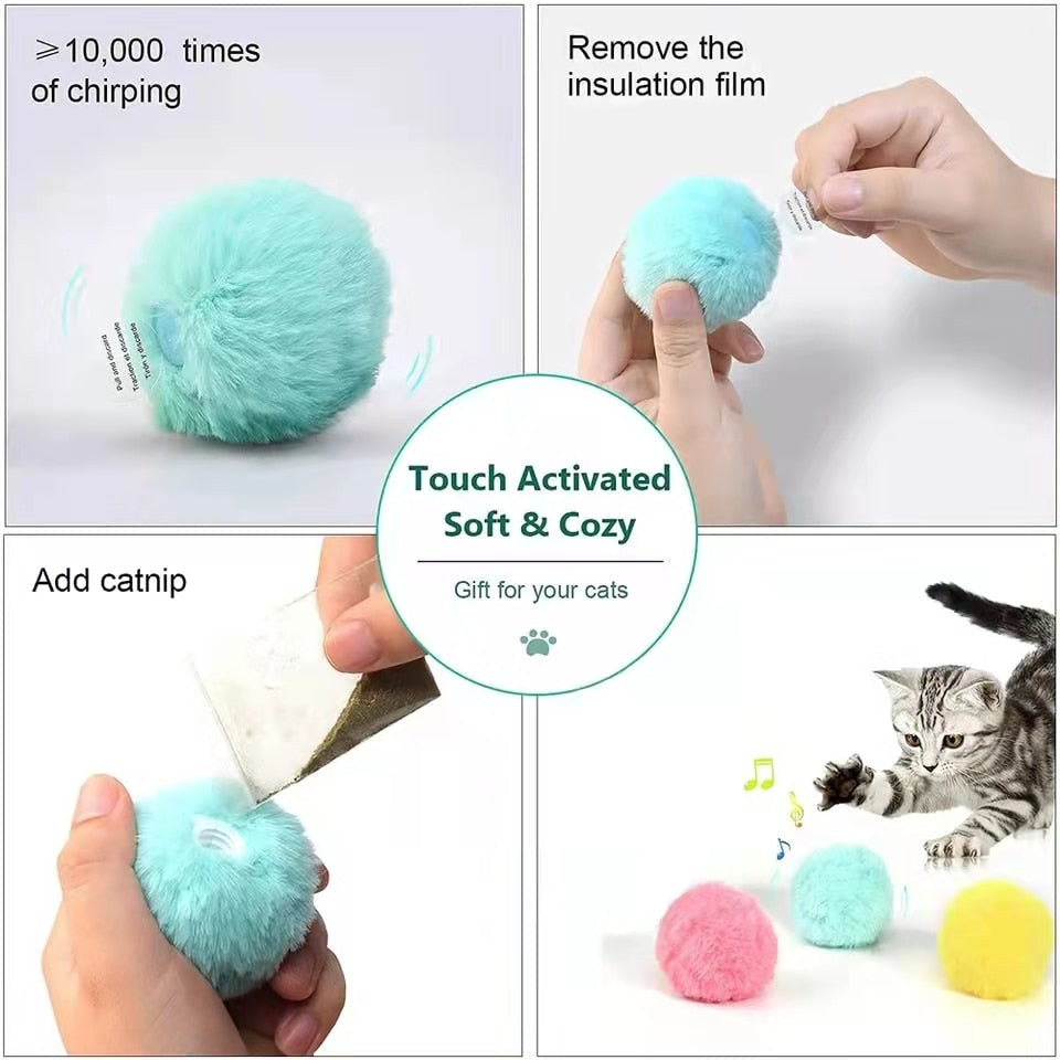 Smart and Interactive Fluffy Toy Catnip Ball, shake up your cat's Playtime.