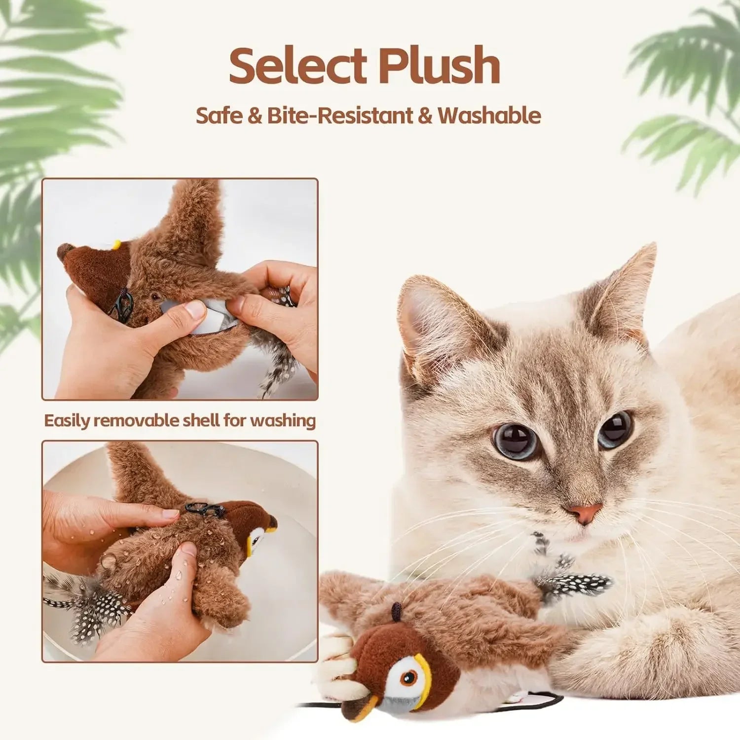 Rechargeable Electronic Flapping Plush Bird Cat Toy with Catnip