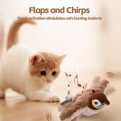 Rechargeable Electronic Flapping Plush Bird Cat Toy with Catnip