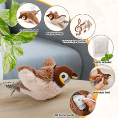 Rechargeable Electronic Flapping Plush Bird Cat Toy with Catnip