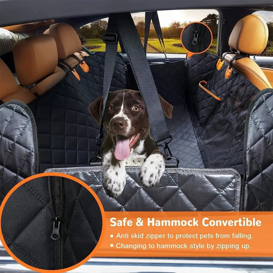 Waterproof Dog Car Seat Cover with Mesh Window & Zipper